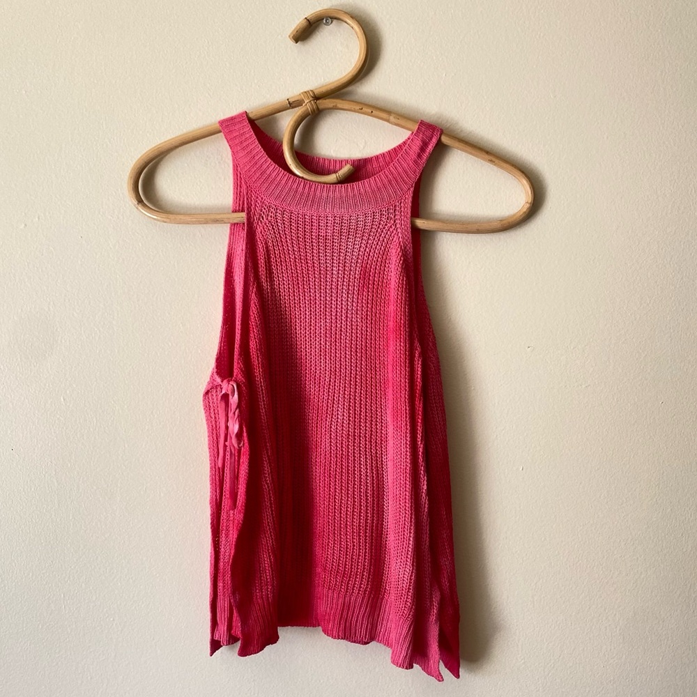 Lulu’s Pink Tie Dye Knit Side Tie High Neck Tank Top